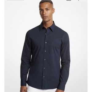 Men's Michael Kors Black Button Down Slim Fit Stretch Shirt Size Large 16 34/35